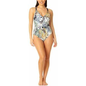 Hurley Tropical Leaf Print One Piece Swimsuit - Green and Yellow